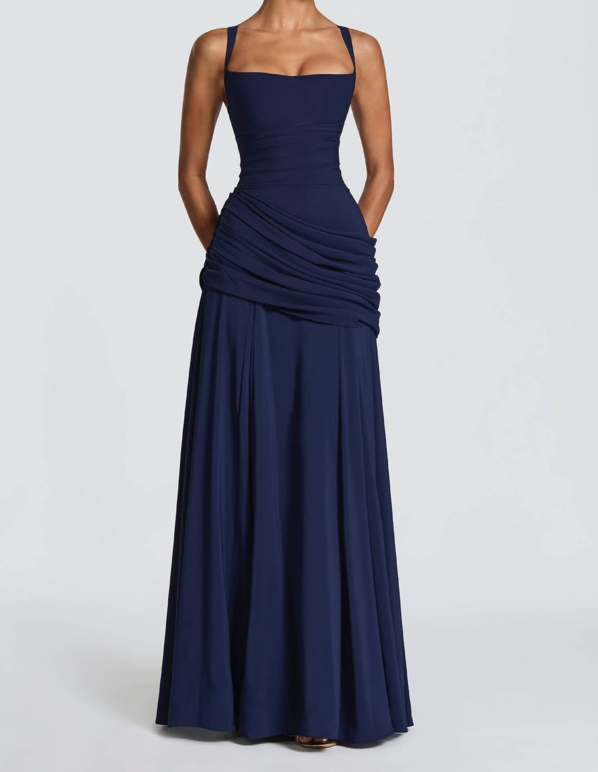 Victoire Square Neck Elegant Maxi Dress / Navy