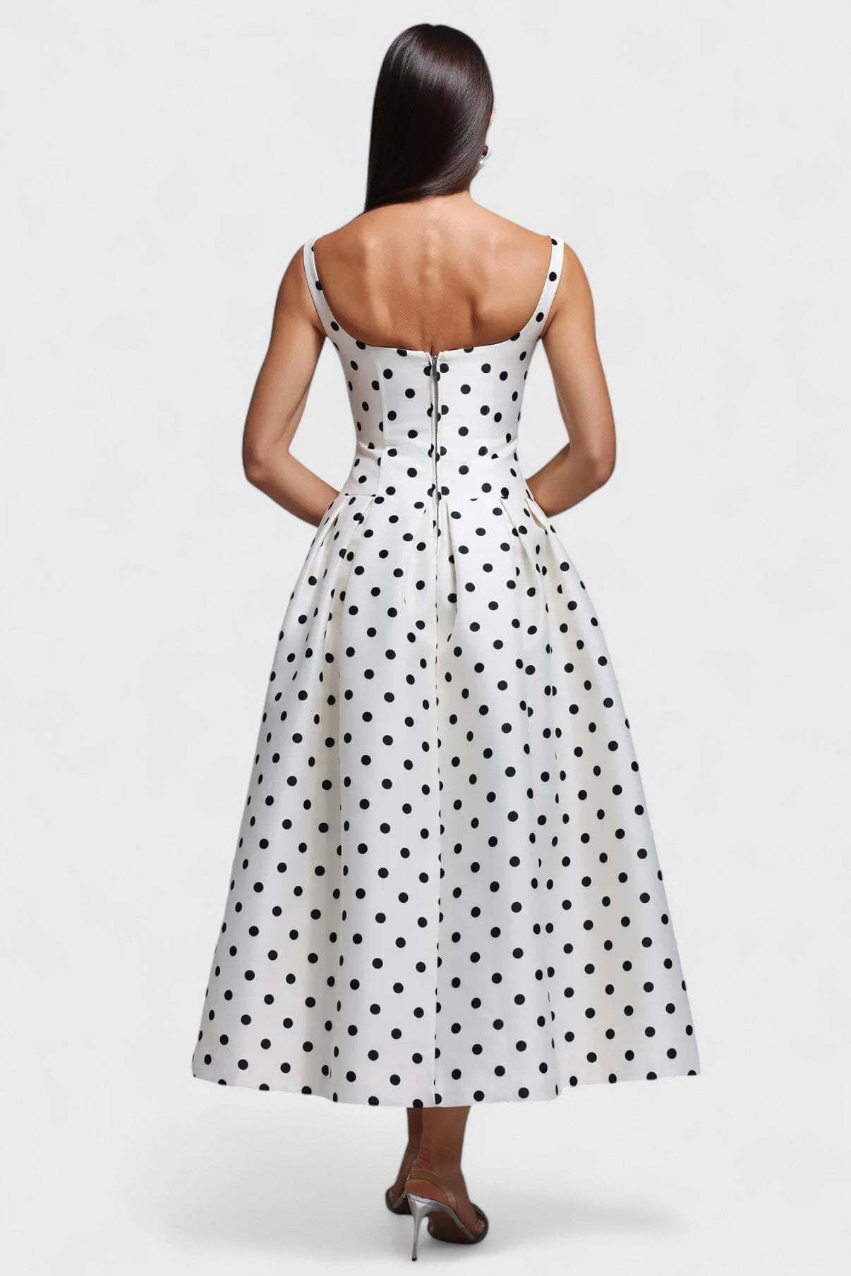 Aurohaya Madeleine Polka Dot Square Neck A-Line Midi Dress
