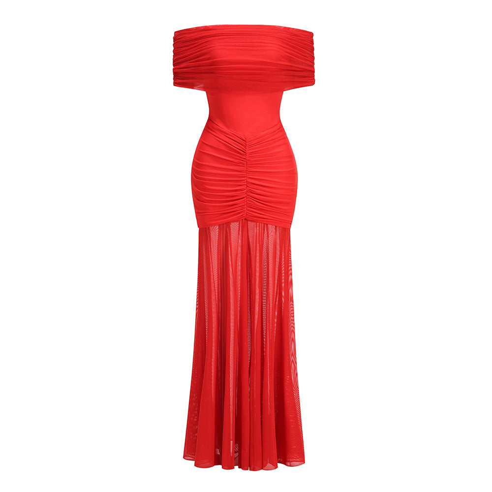 Aurohaya Ninon tulle-panel smocked maxi dress