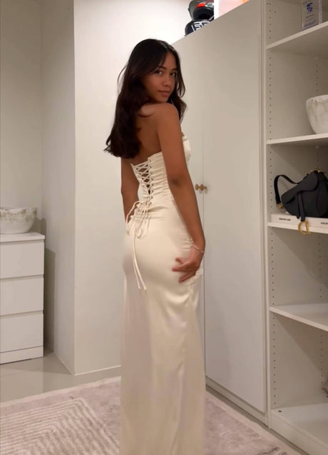 Aurohaya Clotilde Elegant Twist Satin Slit Maxi Dress