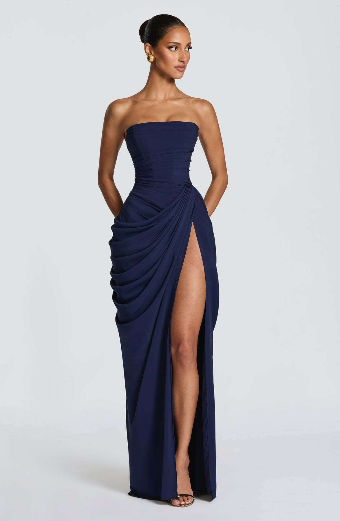 Aurohaya Azalée Strapless Draped High-Slit Maxi Dress