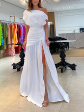 Elegant Slant Neck Slit Floor-Mounting Maxi Dress