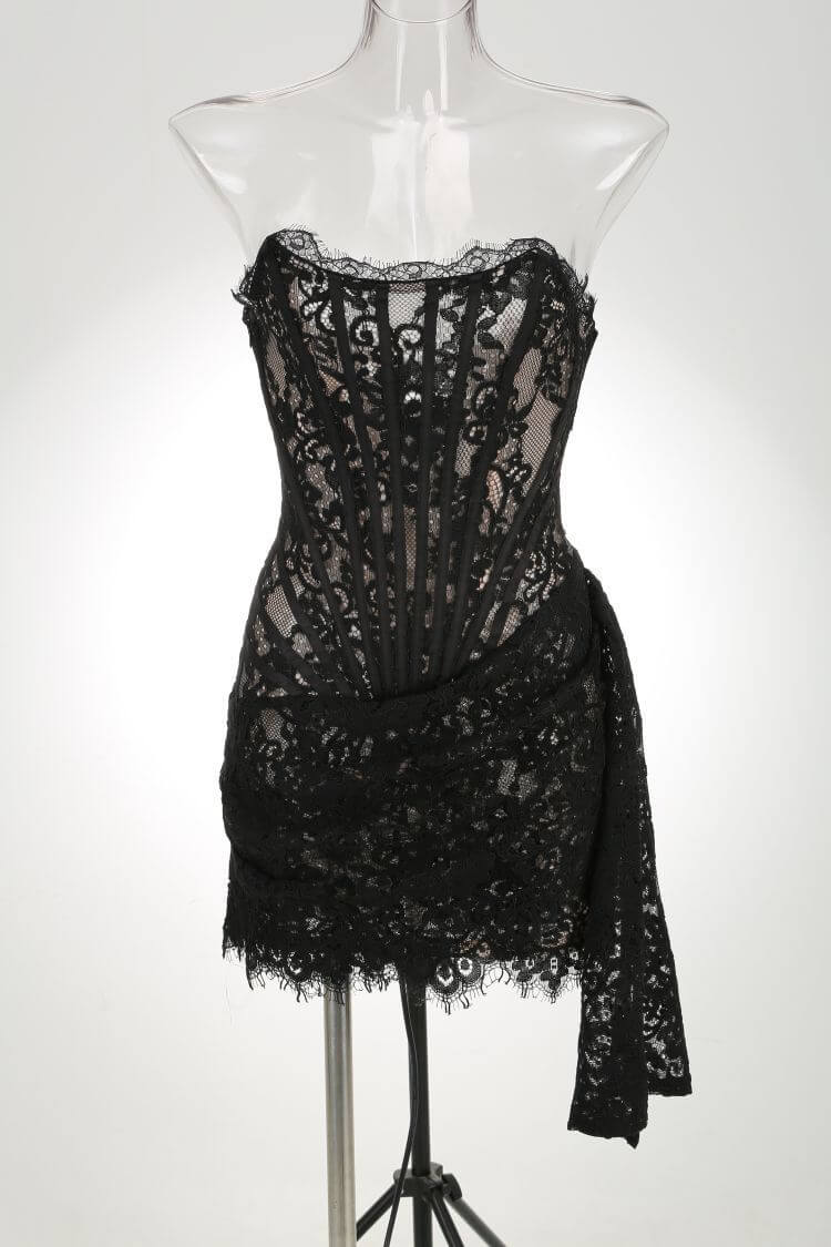 Aurohaya Dominique Strapless Lace Corset Mini Dress