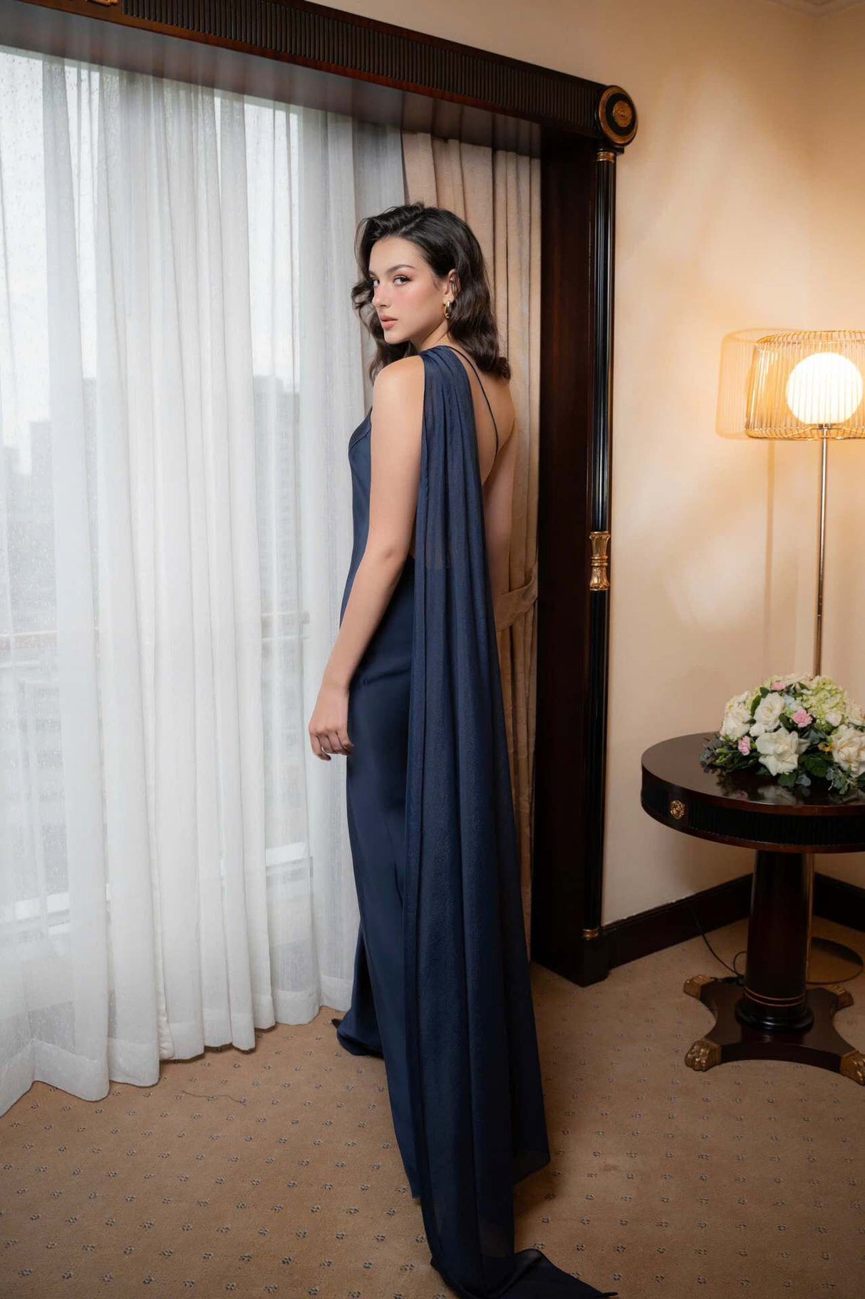 Aurohaya Adeline One-Shoulder Satin Maxi Dress