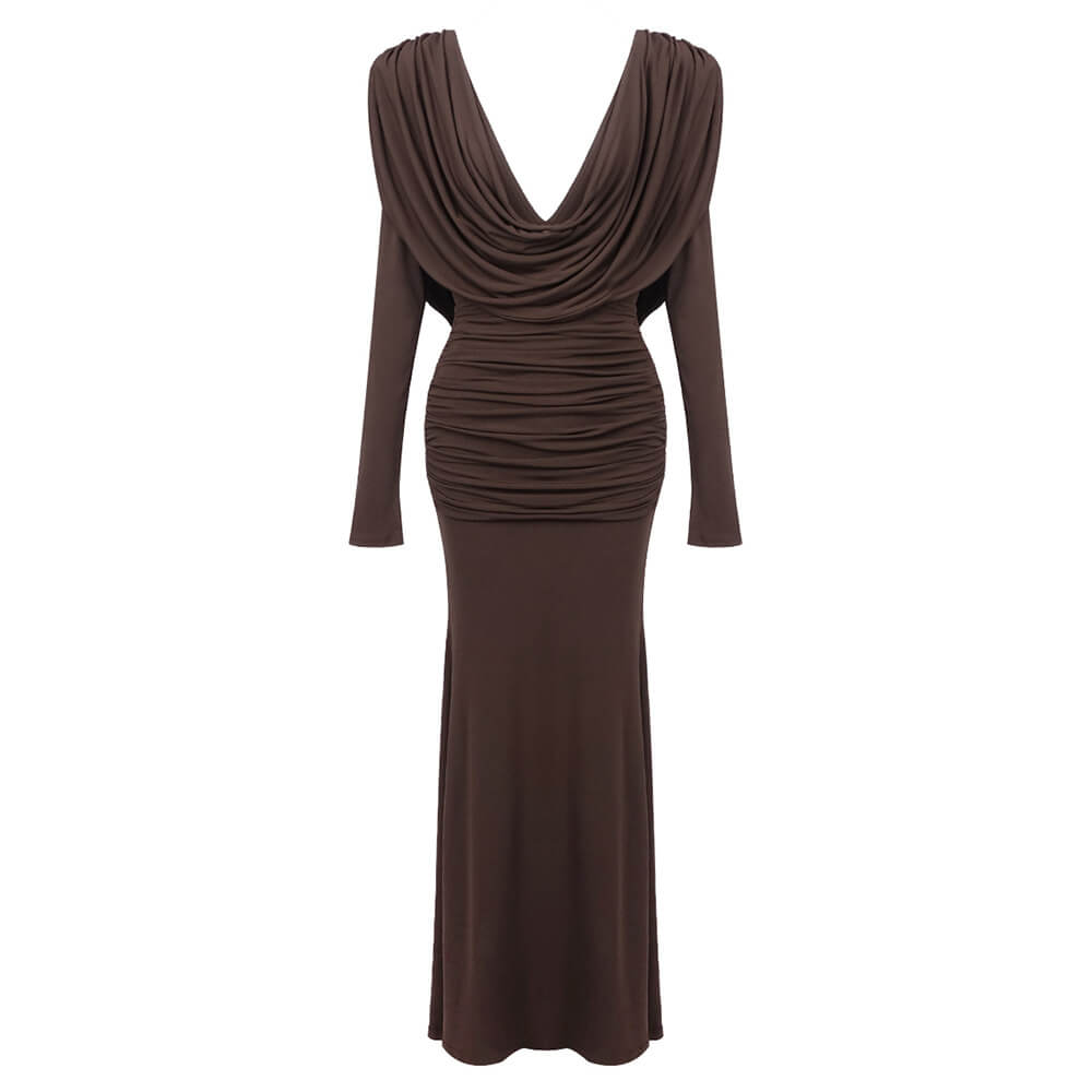 Aurohaya Lumière Long Sleeve Deep V Maxi Dress