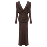 Lumière Long Sleeve Deep V Maxi Dress