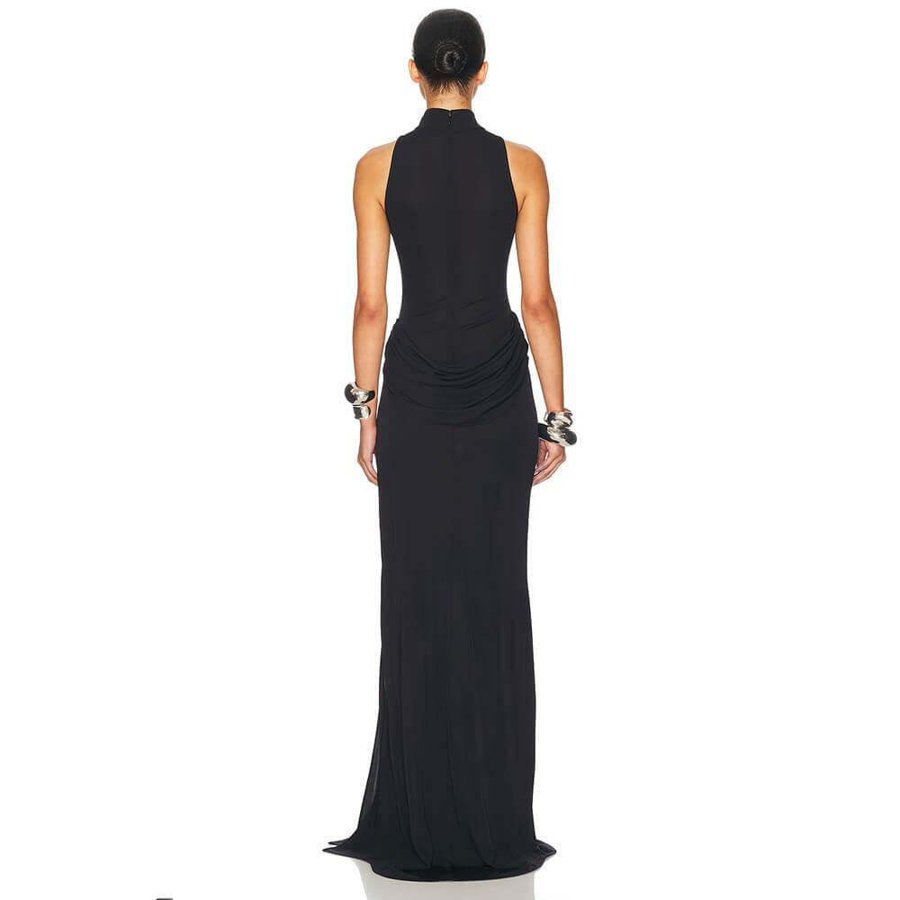 Aurohaya Selyra High-Neck Ruched Maxi Dress