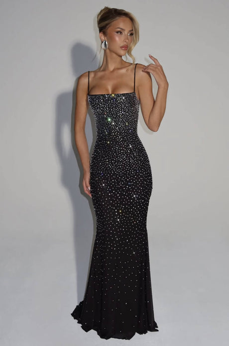 Aurohaya Mystère Sparkling Strapless Maxi Dress Black