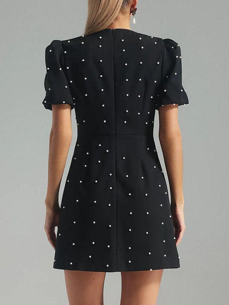 Aurohaya Elegant And Exquisite Bow Puff Sleeve Mini Dress