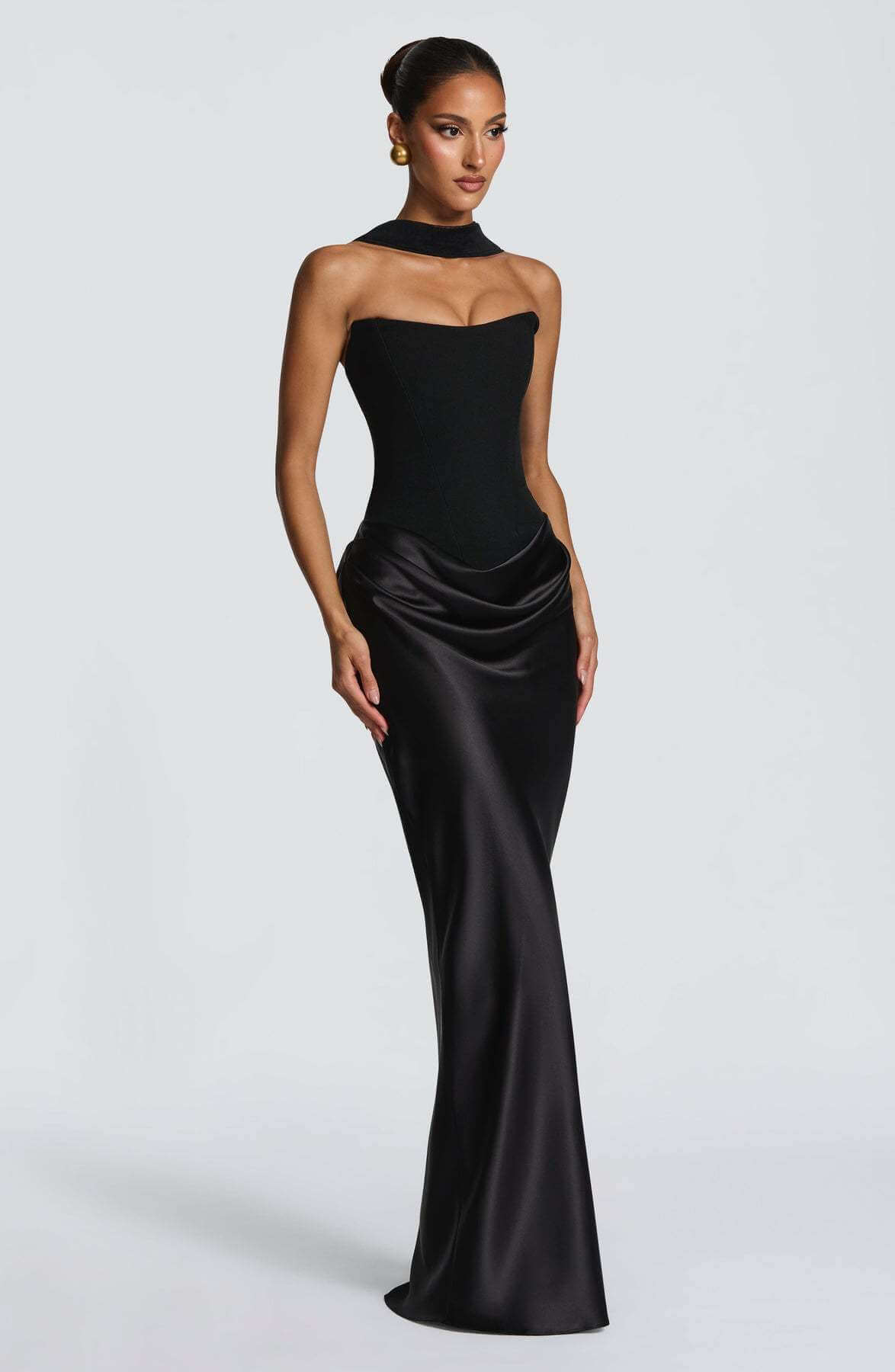 Aurohaya Coline Elegant Strapless Satin Maxi Dress