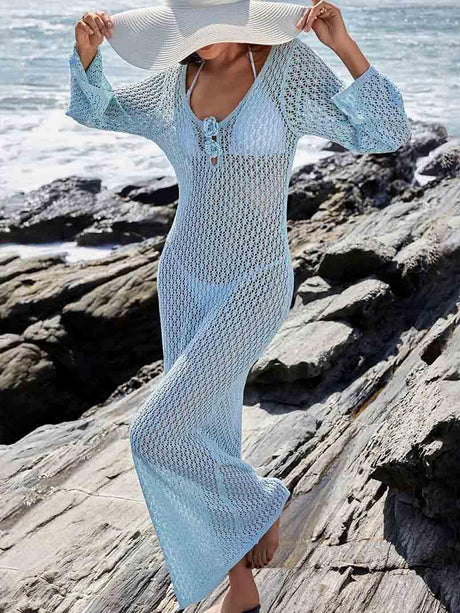 Aurohaya Casual Beach Swimsuit Cover Up Maxi Dress Blue