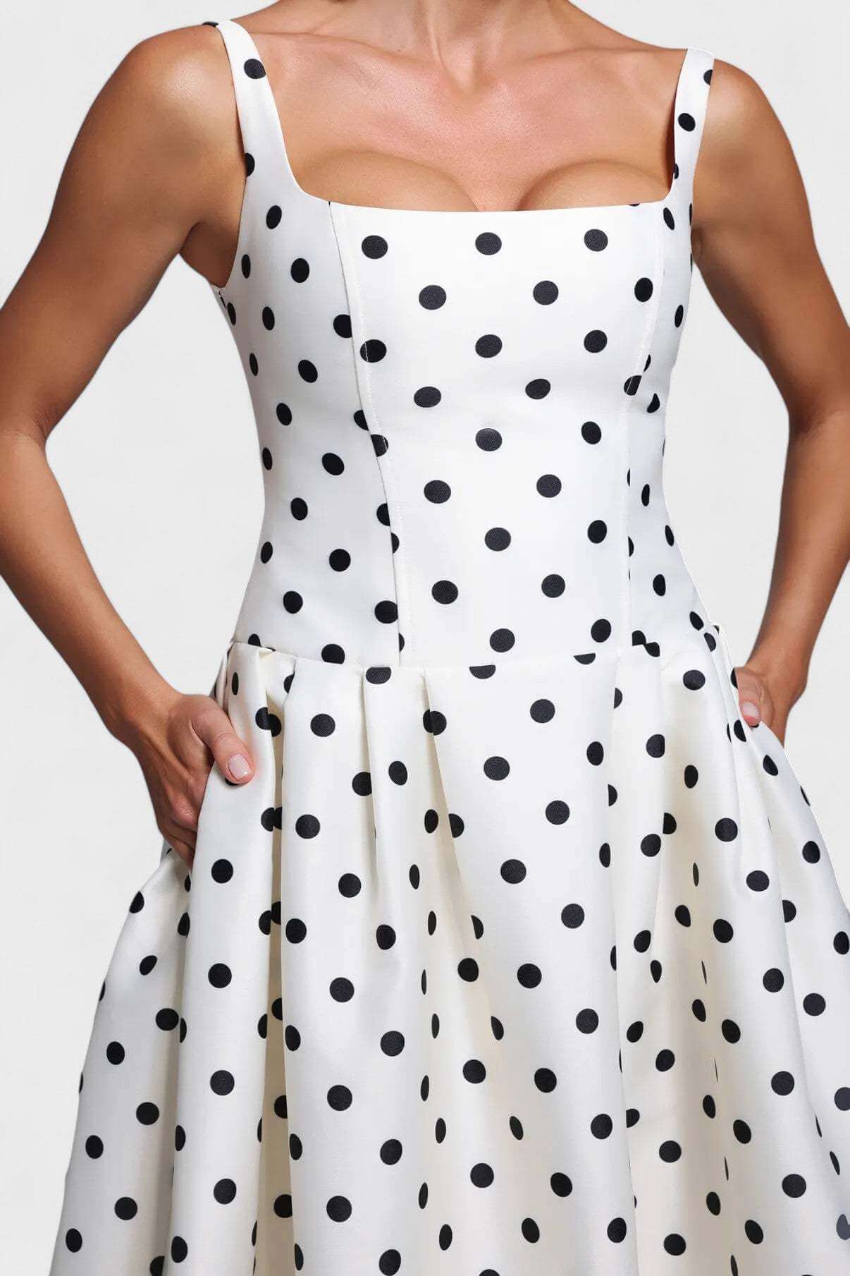 Aurohaya Madeleine Polka Dot Square Neck A-Line Maxi Dress