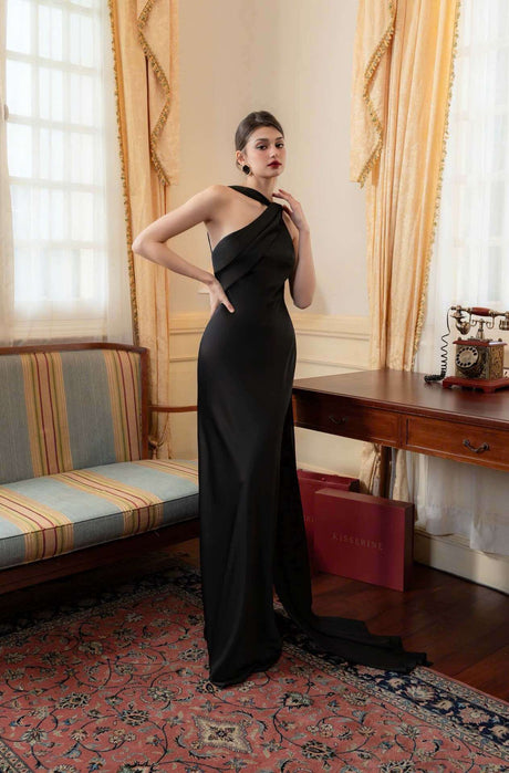 Aurohaya Adeline One-Shoulder Satin Maxi Dress