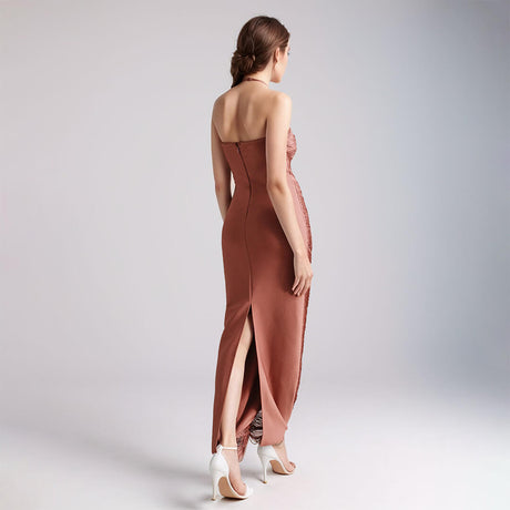 Aurohaya Jade Ruched Halter Neck Maxi Dress