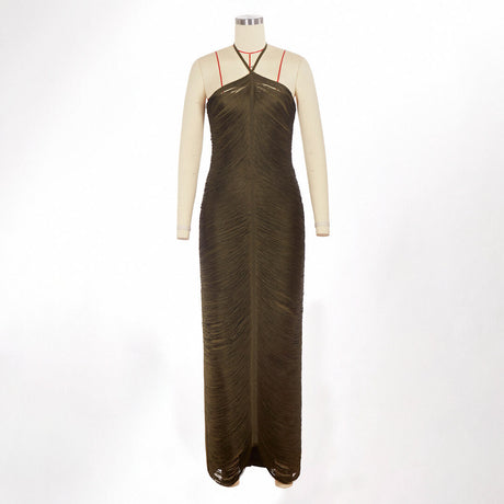 Aurohaya Jade Ruched Halter Neck Maxi Dress