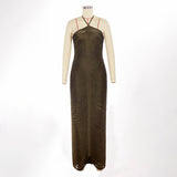 Jade Ruched Halter Neck Maxi Dress