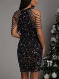 Elegant Crystal Chain Sequin Mini Dress