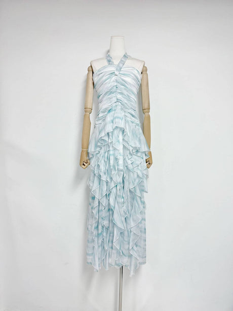 Aurohaya Mila Ruffle Halter Maxi Dress