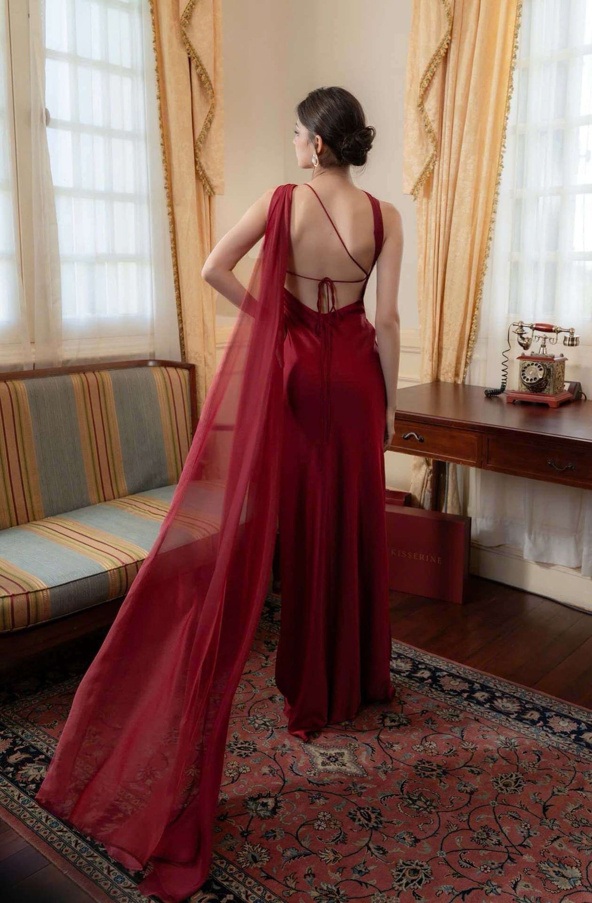 Aurohaya Adeline One-Shoulder Satin Maxi Dress