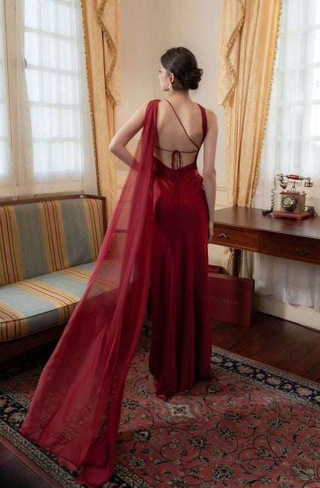 Aurohaya Adeline One-Shoulder Satin Maxi Dress