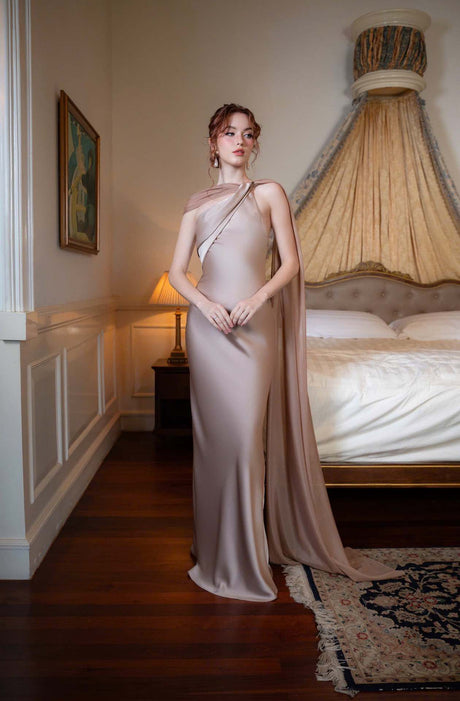 Aurohaya Adeline One-Shoulder Satin Maxi Dress