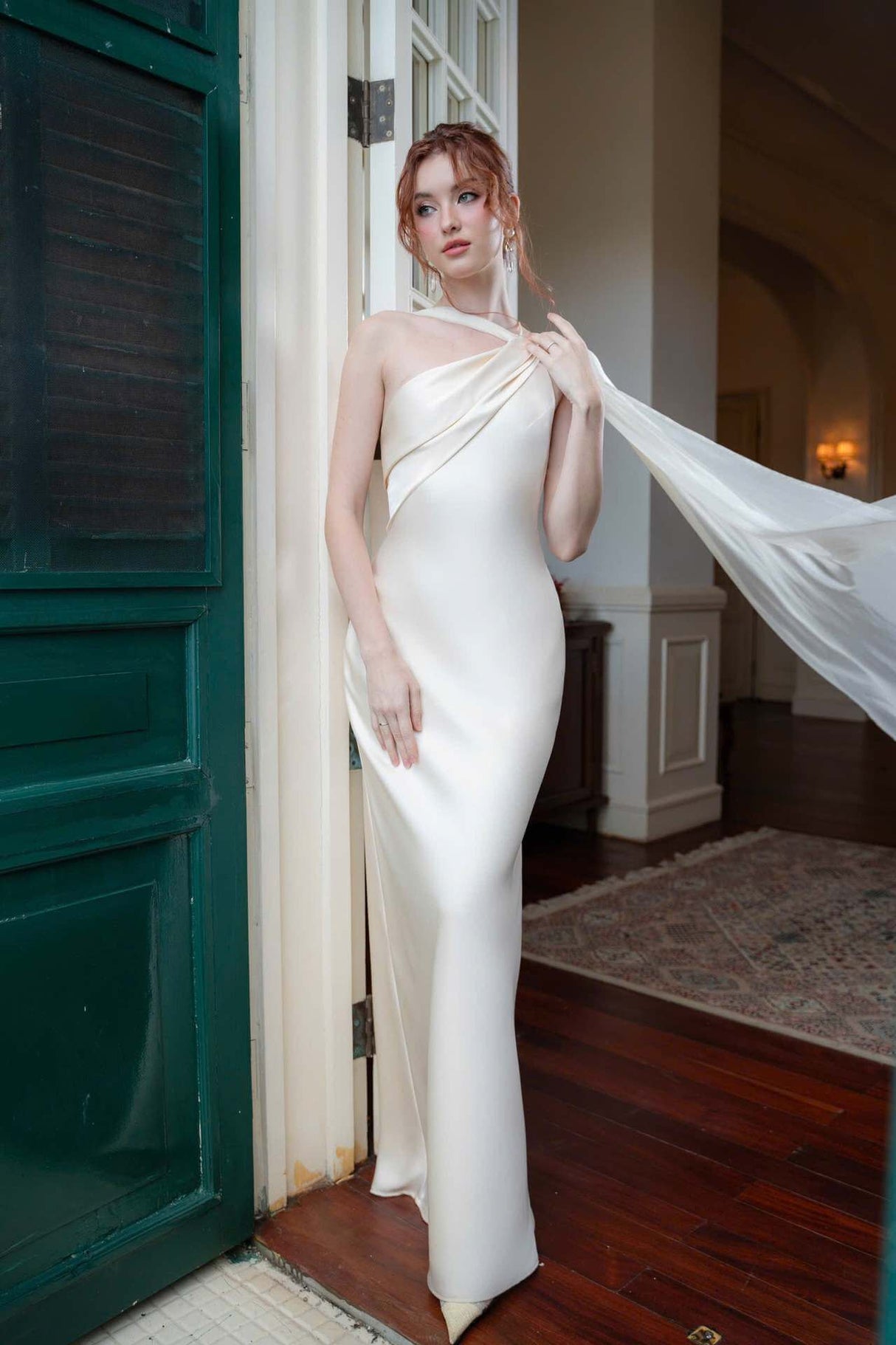 Aurohaya Adeline One-Shoulder Satin Maxi Dress