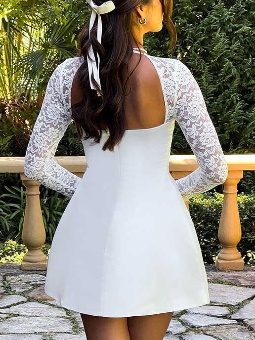Aurohaya Elegant Sequin Panel Long Sleeve Mini Dress
