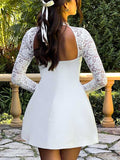 Elegant Sequin Panel Long Sleeve Mini Dress