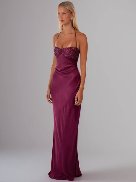 Aurohaya Inès Satin Halter Maxi Dress