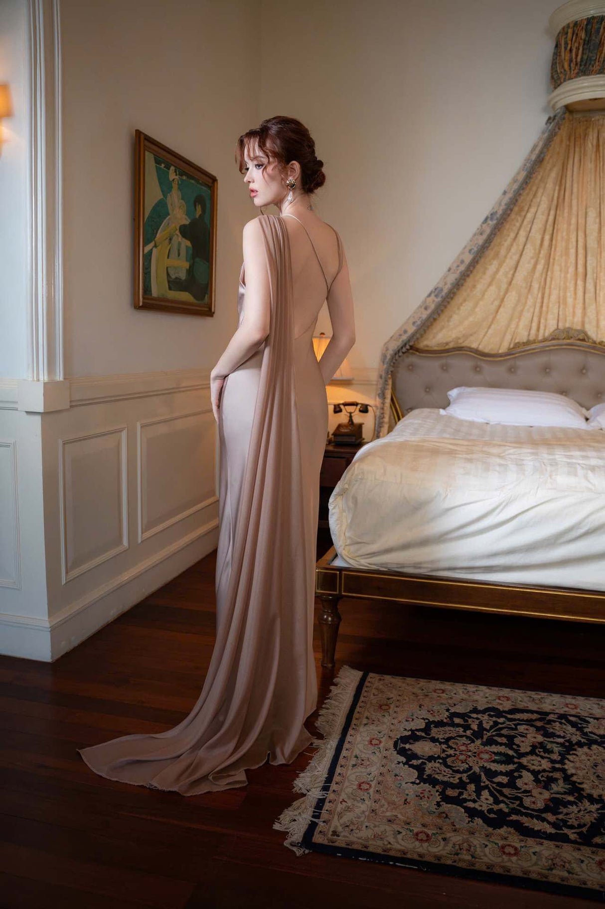 Aurohaya Adeline One-Shoulder Satin Maxi Dress