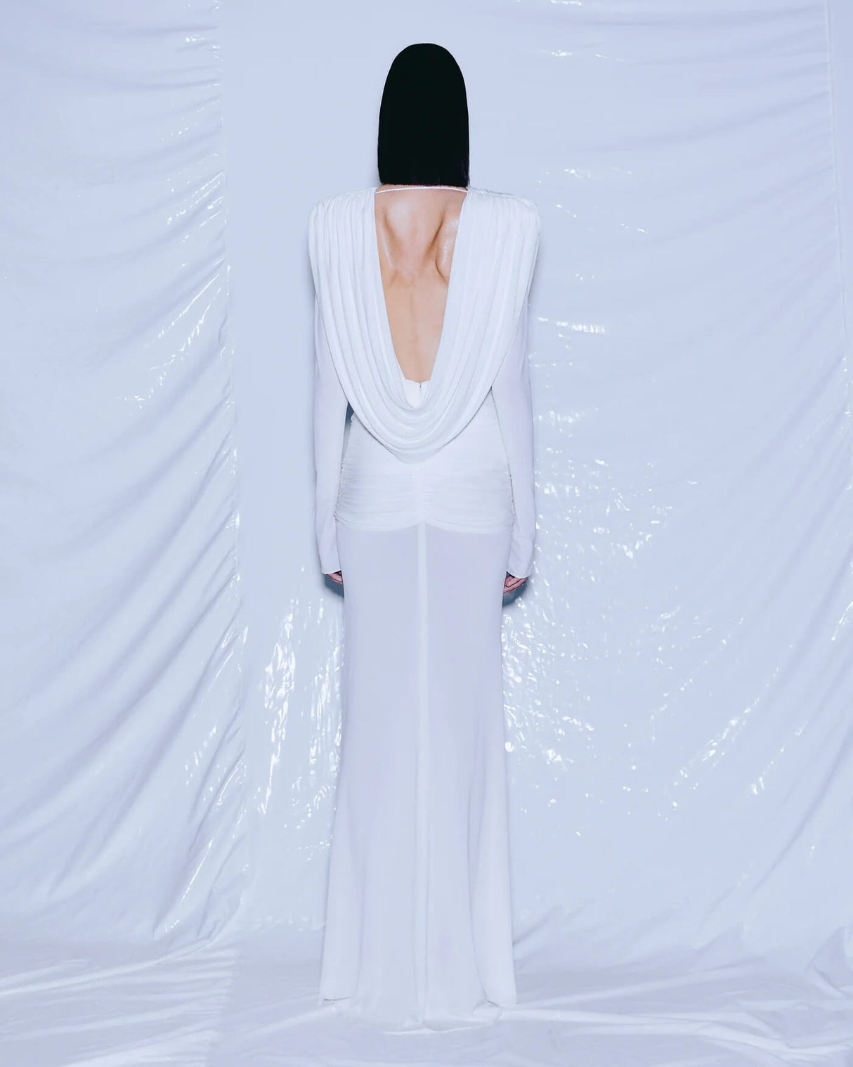 Aurohaya Lumière Long Sleeve Deep V Maxi Dress