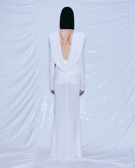 Aurohaya Lumière Long Sleeve Deep V Maxi Dress