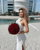 Bellevue Satin Floral Rose Halter Maxi Dress