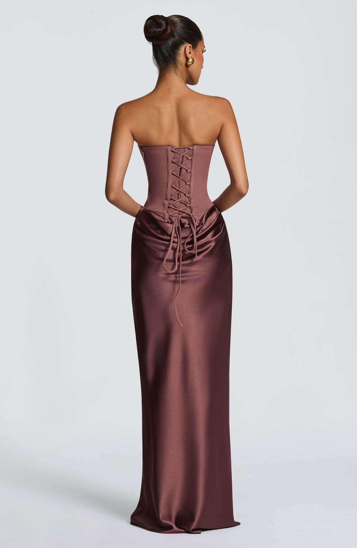 Aurohaya Coline Elegant Strapless Satin Maxi Dress