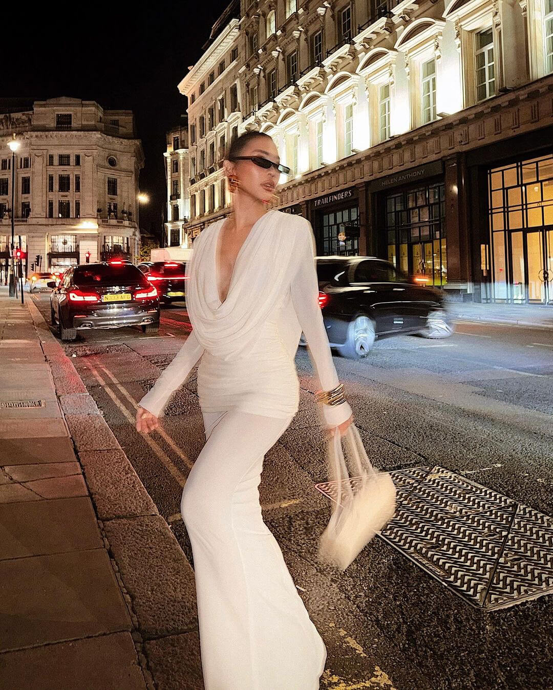 Aurohaya Lumière Long Sleeve Deep V Maxi Dress