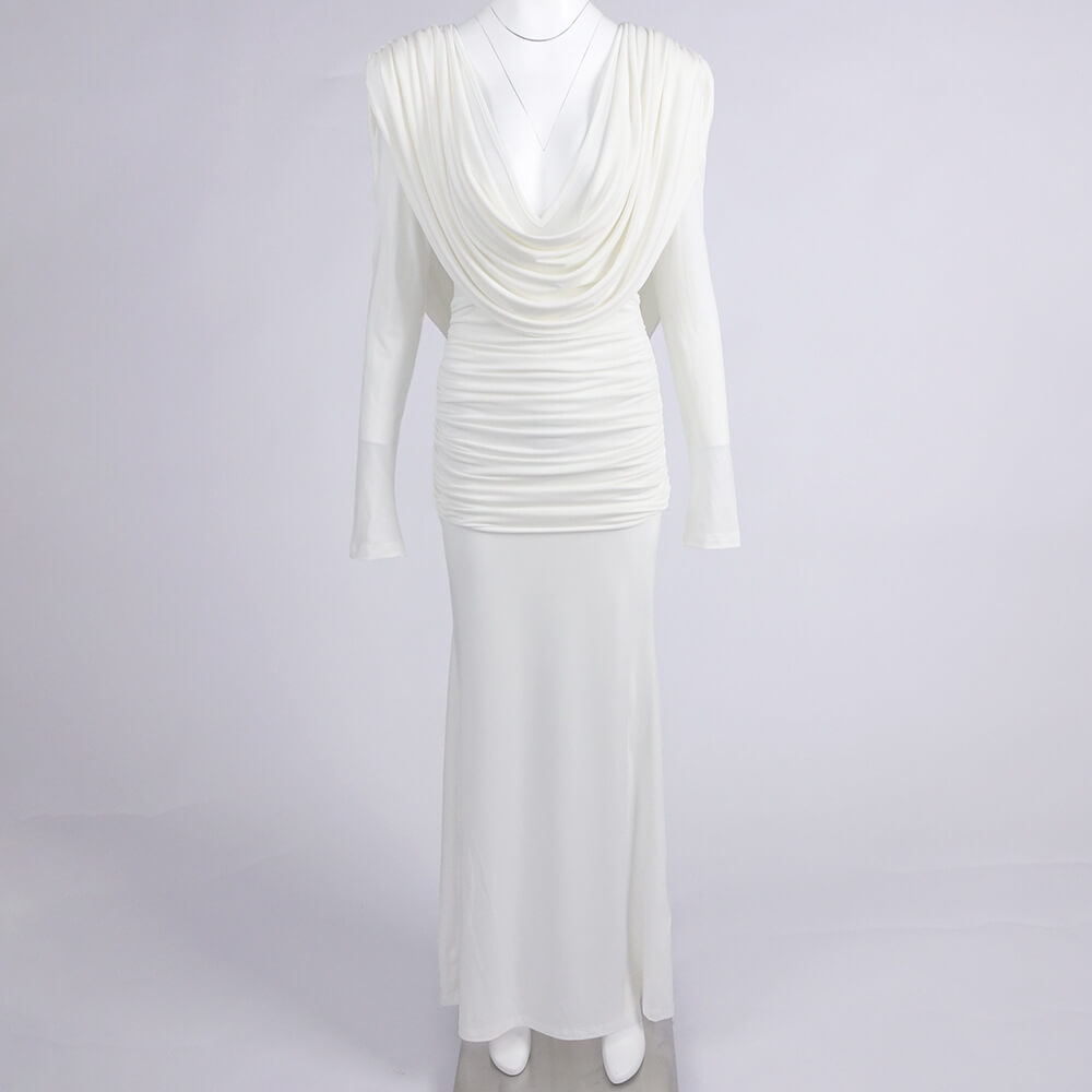 Aurohaya Lumière Long Sleeve Deep V Maxi Dress