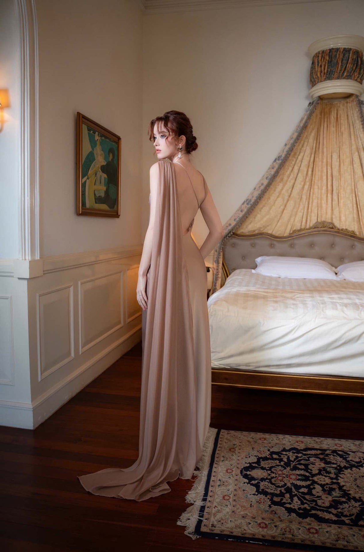 Aurohaya Adeline One-Shoulder Satin Maxi Dress