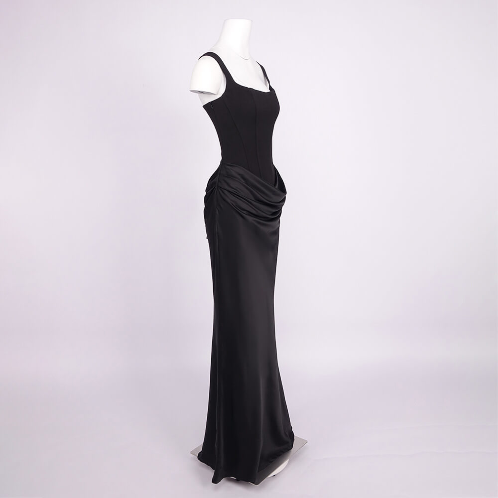 Hortense Square Neck Corset Maxi Dress / Black