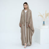 Solid Color Island Wrinkle Dress Abaya with Hijab