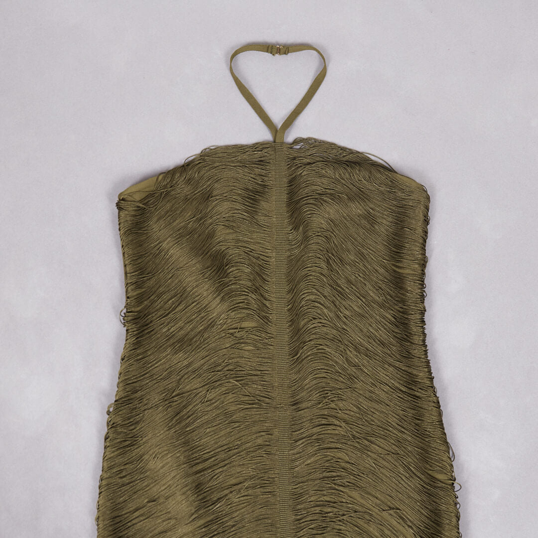 Aurohaya Jade Ruched Halter Neck Maxi Dress