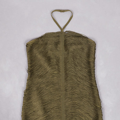 Aurohaya Jade Ruched Halter Neck Maxi Dress