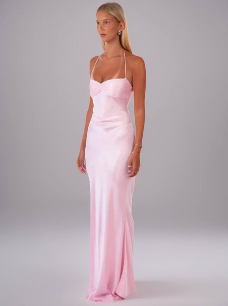 Aurohaya Inès Satin Halter Maxi Dress