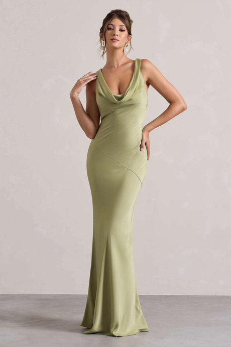 Aurohaya Élodie Satin Cowl-Neck Slip Maxi Dress