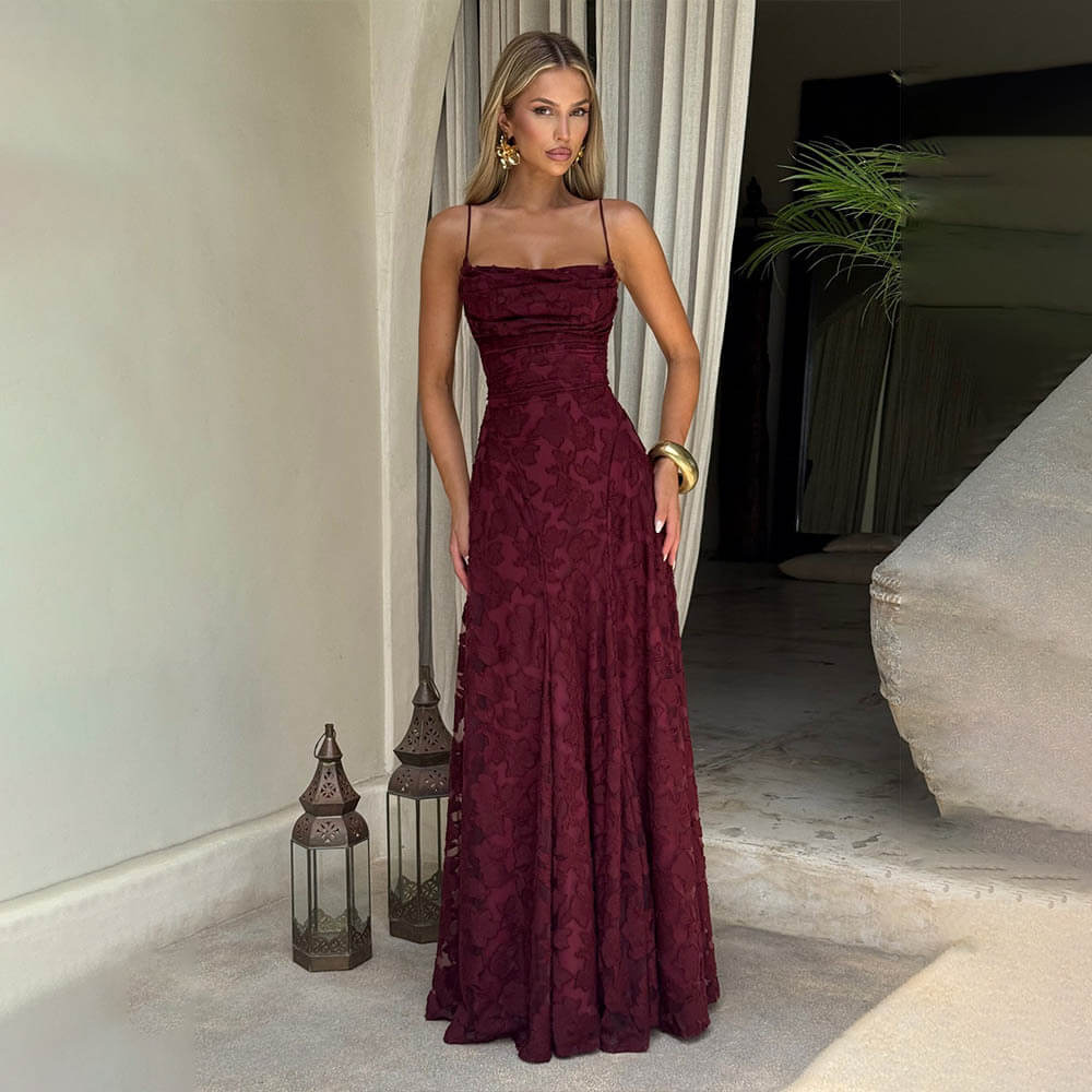 Aurohaya Victoire Lace Maxi Dress Wine
