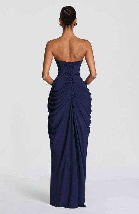 Aurohaya Azalée Strapless Draped High-Slit Maxi Dress