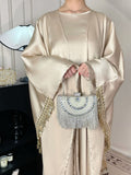 Butterfly Satin Abaya Set 2 Pieces With Inner Dress