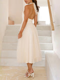 Elegant Mesh Casual Halter Neck Midi Dress