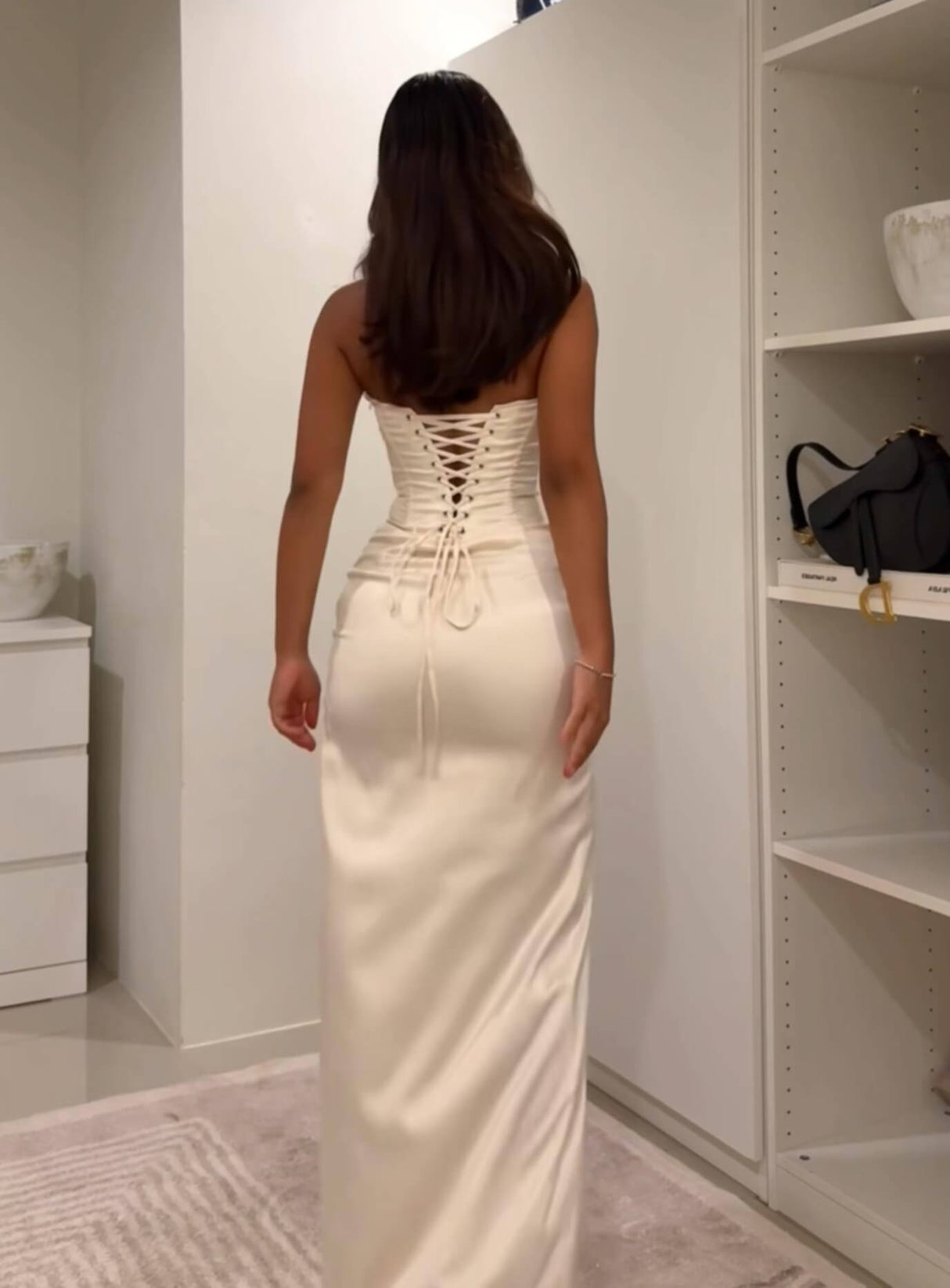 Aurohaya Clotilde Elegant Twist Satin Slit Maxi Dress