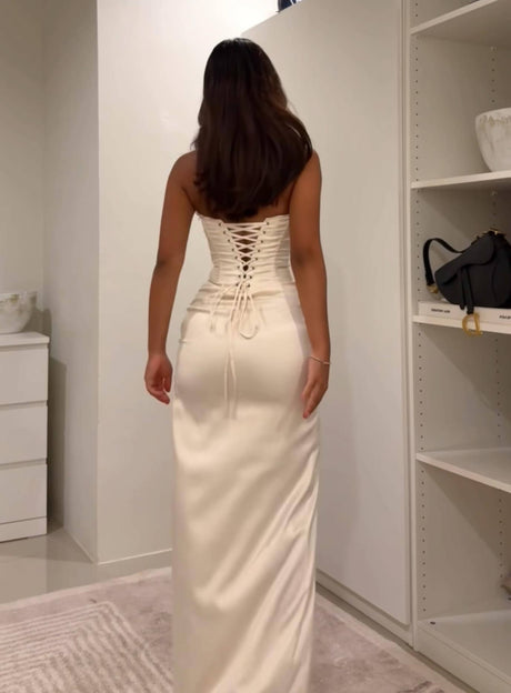 Aurohaya Clotilde Elegant Twist Satin Slit Maxi Dress