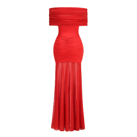 Aurohaya Ninon tulle-panel smocked maxi dress